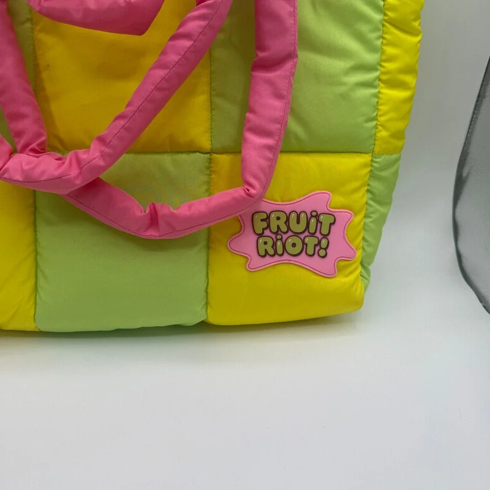 Fruit Riot Puffy Tote Bag Women Multi Color Checkerboard Quilted Shoulder Bag‎